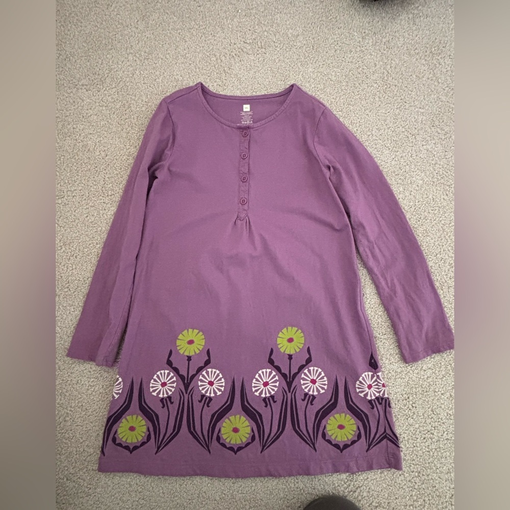 Girls Tea Collection Purple Floral Flare Long Sleeve Dress. Size 8